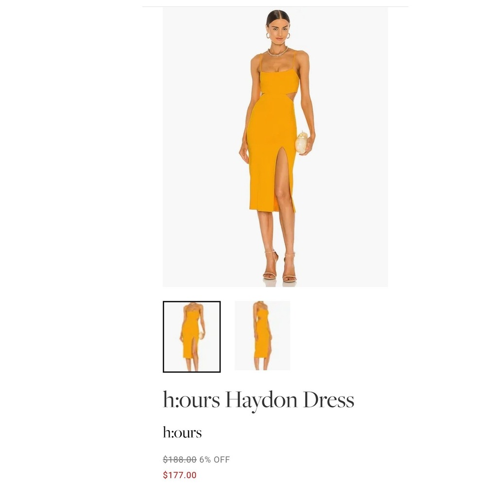 h:ours Marigold Yellow Haydon Cut Out Midi Dress Revolve Bodycon Slit NWT Small